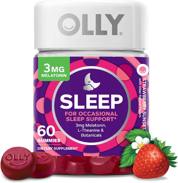 OLLY Sleep Gummy, Occasional Sleep Support, Lemon Balm, Sleep Aid, Strawberry, 60 Count