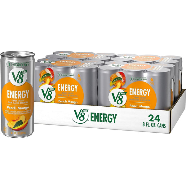 V8 +ENERGY Peach Mango Energy Drink, 8 FL OZ Can (4 Packs of 6 Cans)