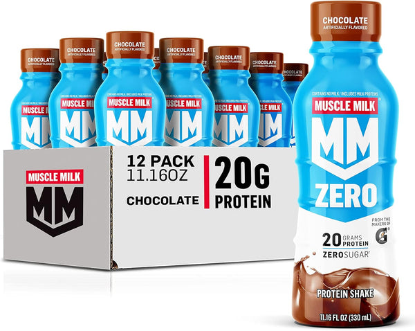 Muscle Milk Zero Protein Shake, Chocolate,20g Protein, Zero Sugar, 11.16 Fl Oz (Pack of 12)