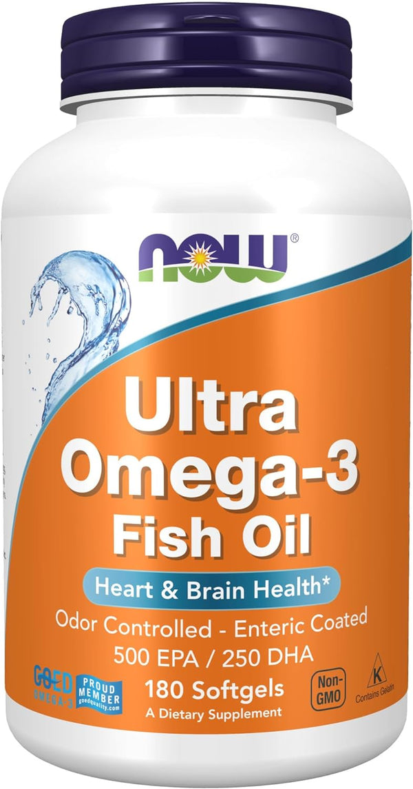 NOW Supplements, Ultra Omega-3 Molecularly Distilled and Enteric Coated, 180 Softgels