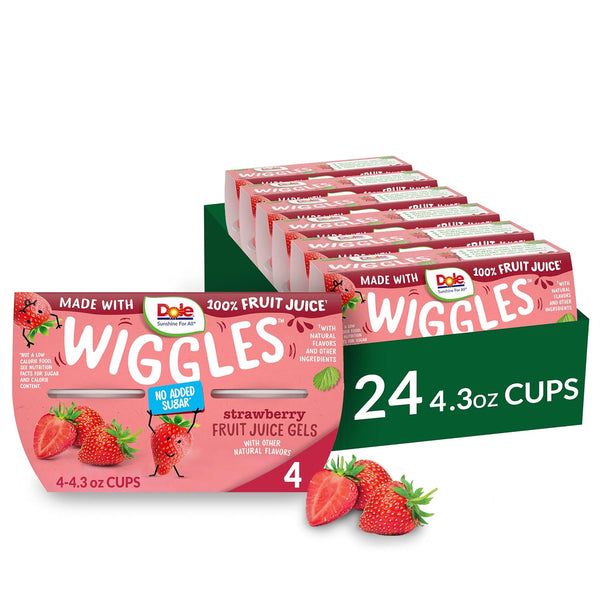 Dole Wiggles No Sugar Added Strawberry Fruit Juice Gels Snacks, 4.3oz 24 Cups