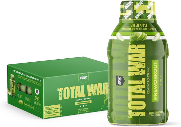 REDCON1 Total War Ready to Drink Preworkout, Green Apple (12 Servings)