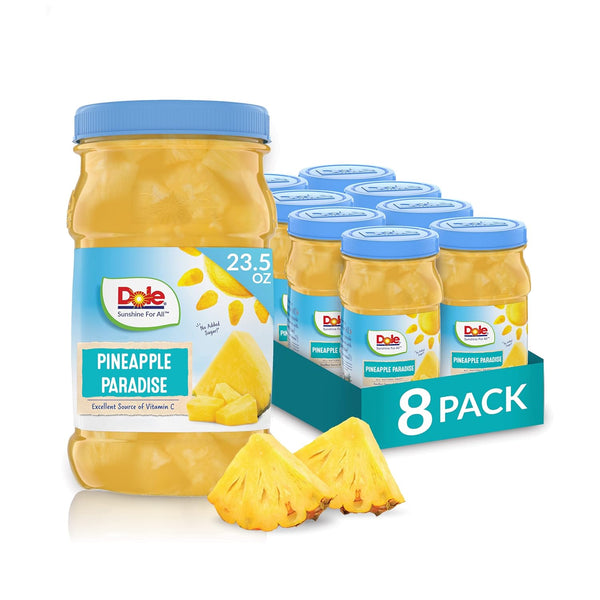 Dole Fruit Jars, Pineapple Chunks in 100% Fruit Juice, 23.5oz Resealable Jars, (8 Pack)