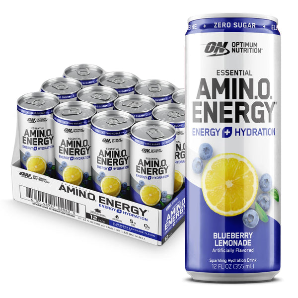 Optimum Nutrition Amino Energy Sparkling Hydration Drink, Blueberry Lemonade, 12oz (12 Pack)