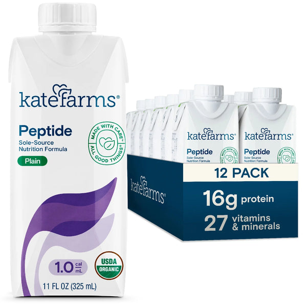 KATE FARMS Organic Vegan Adult Peptide, Unflavored, 11oz (12 Pack)