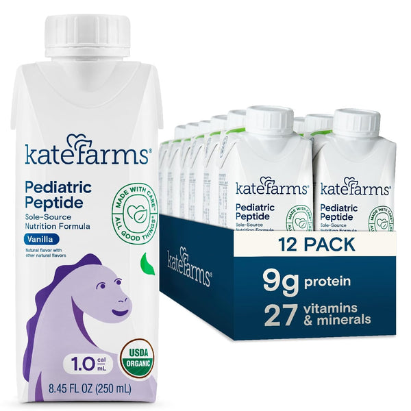 KATE FARMS Organic Pediatric Peptide, Vanilla, Protein Drink, 8.45oz (12 Pack)