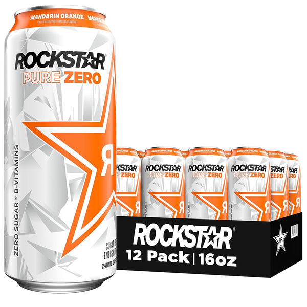 Rockstar Pure Zero Energy Drink - Orange, | 12 Pack