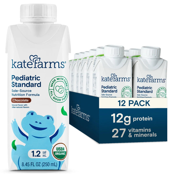 KATE FARMS Organic Vegan Chocolate Pediatric, 12g protein, 8.45oz, 6-12 Pack