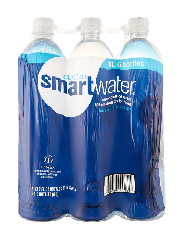 Smartwater vapor distilled premium water bottles, 1L, 6 Pack