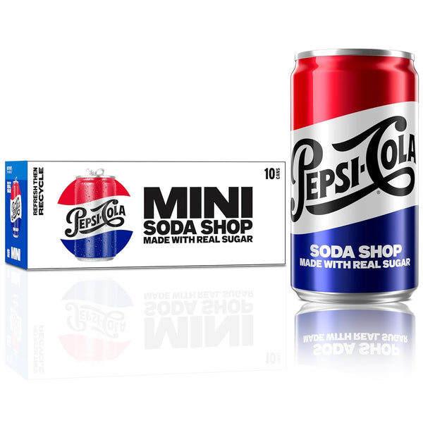 Pepsi Real Sugar Soda Mini Cans, 7.5oz Mini Cans, (10 Pack)