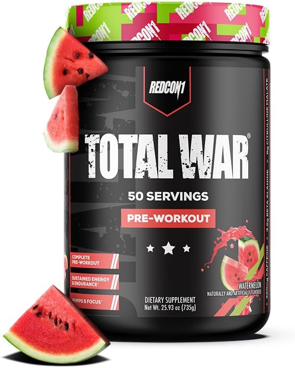 REDCON1 Total War Pre Workout Powder, Watermelon, 50 Servings