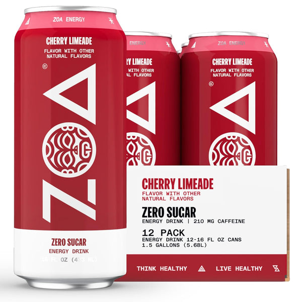 ZOA Zero Sugar Energy Drink - Cherry Limeade, 16oz Cans (12 Pack)