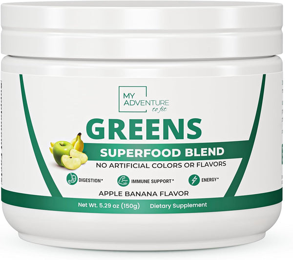 Green Superfood Powder for Digestion & Gut Health, Greens Blend Powder for Immune Support,  Apple Banana Flavor, 5.29oz