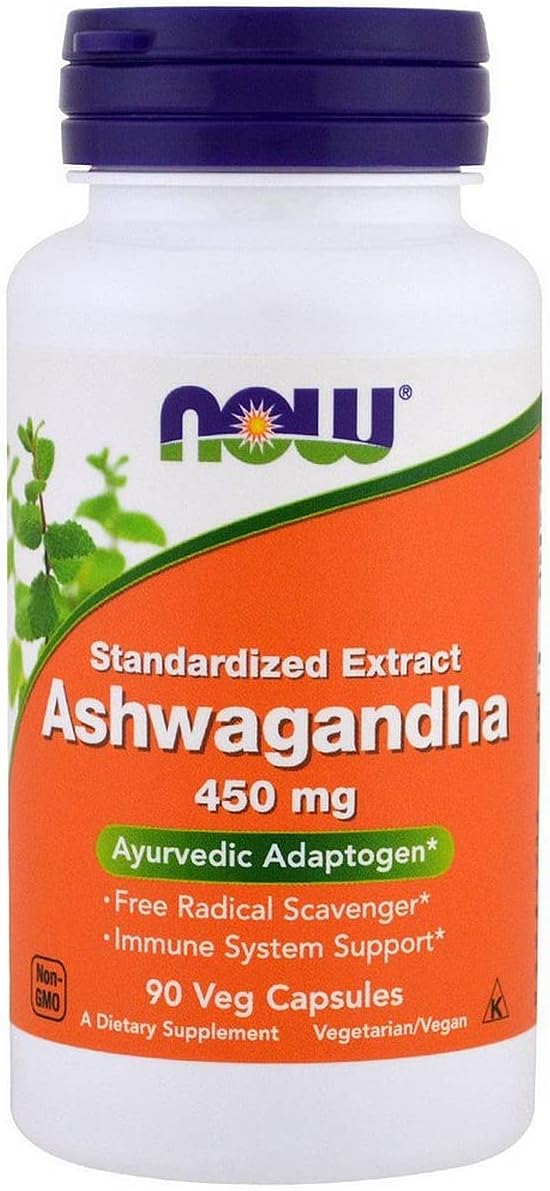 NOW Supplements, Ashwagandha (Withania somnifera) 450 mg (Standardized Extract), 90-180 Veg Capsules (1 -2 pack)