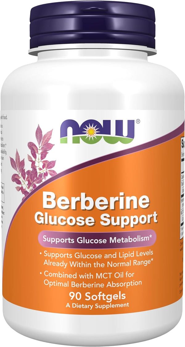 NOW Supplements, Berberine Glucose Support, Combined with MCT Oil for Optimal Berberine Absorption, 90 Softgels