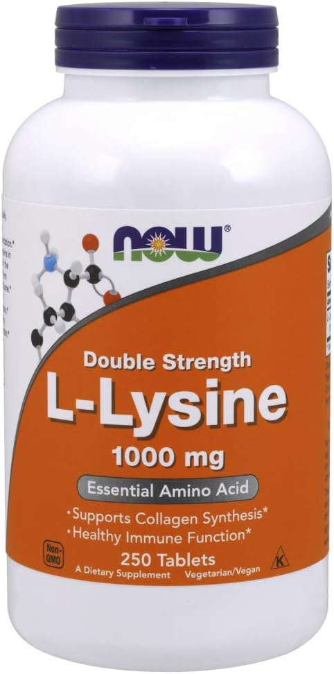 NOW Supplements, (L-Lysine Hydrochloride) 1,000 mg, Double Strength, Amino Acid, 100-250 Tablets (1-2 pack)