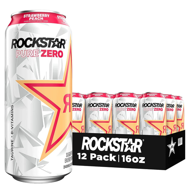 Rockstar Pure Zero Energy Drink - Strawberry Peach | 12 Pack