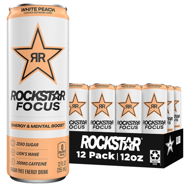 Rockstar Focus Energy Drink - White Peach | (12 Pack)