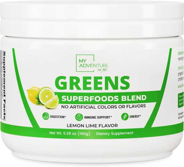 Greens Powder Superfood for Natural Energy & Gut Health, Low Carb Superfood Powder Supplement  Lemon Lime Flavor, 5.29oz