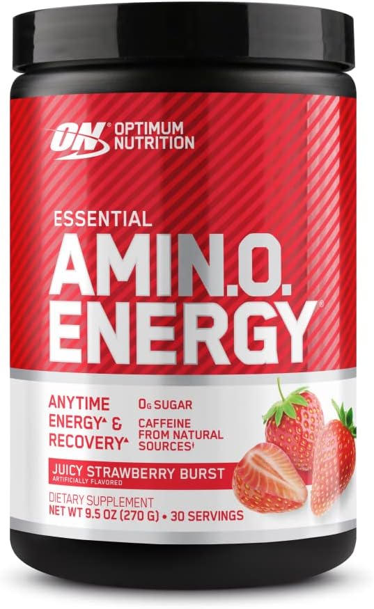 Optimum Nutrition Amino Energy Pre Workout with Green Tea, Juicy Strawberry Burst, 30 Servings