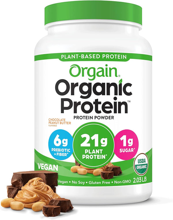 Orgain Organic Vegan Protein Powder, Chocolate Peanut Butter 21g, 2.03 Pound