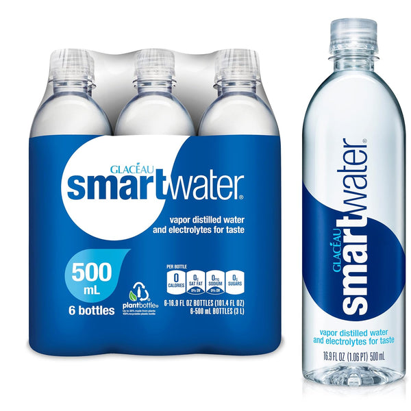 Smartwater Vapor Distilled Premium Water, 16.9oz (6 pack)