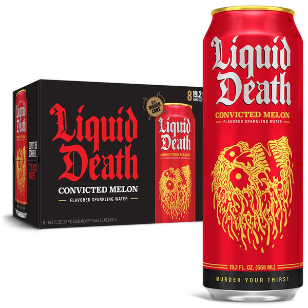 Liquid Death Sparkling Water, Convicted Melon, 19.2oz King Size Cans (8 Pack)