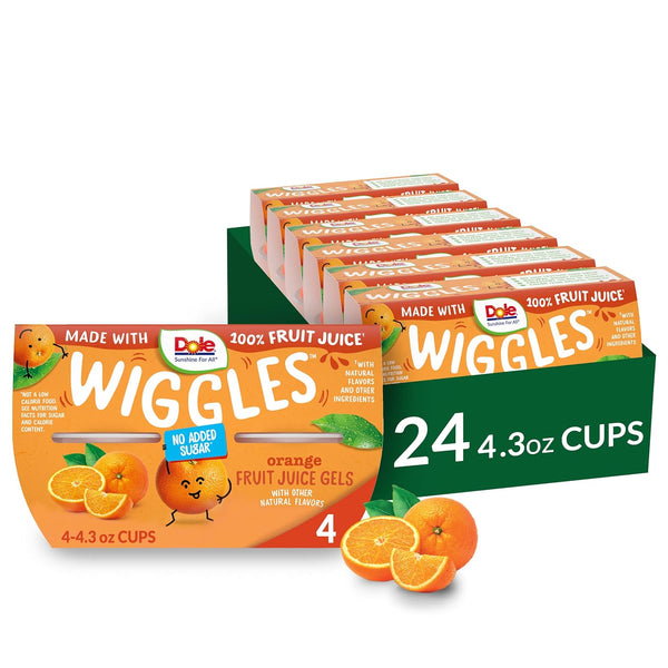 Dole Wiggles No Sugar Added Orange Fruit Juice Gels Snacks, 4.3oz 24 Cups