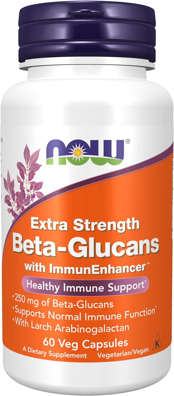 NOW Supplements, Beta-Glucans with ImmunEnhancer with Larch Arabinogalactan, Extra Strength, 60 Veg Capsules (1 pack)