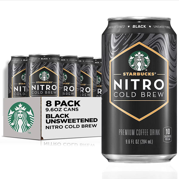 Starbucks Nitro Cold Brew, Dark Roast, Black Unsweetened, 9.6oz (8 Pack)