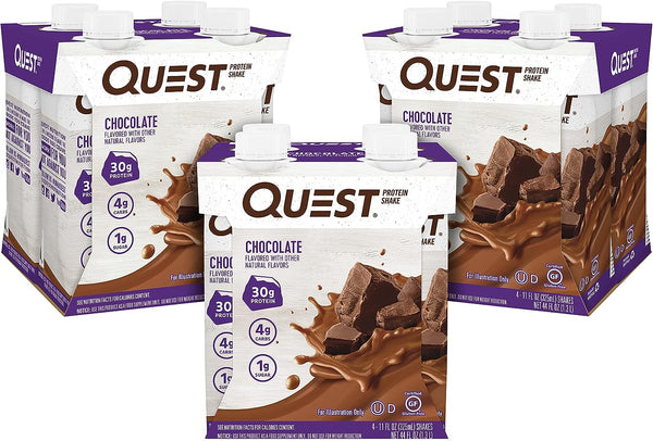 Quest Protein Shake, Chocolate, 30g Protein, 4-12 Pack