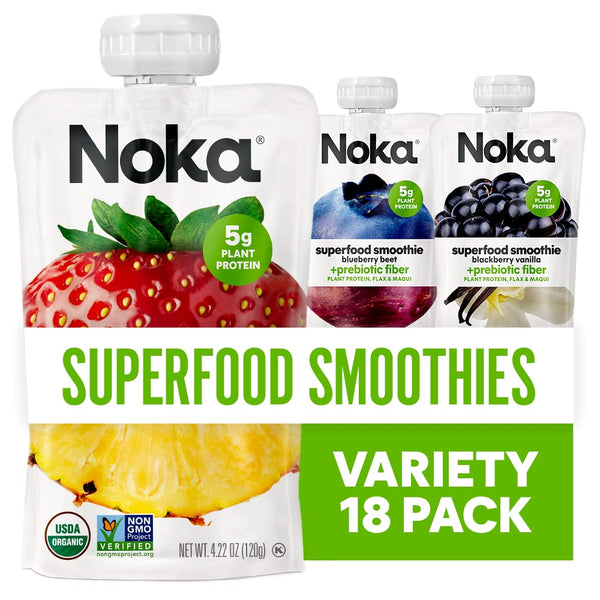 Noka Superfood Fruit Smoothie Pouches Variety Pack, 4.22oz, 6-18 Pack