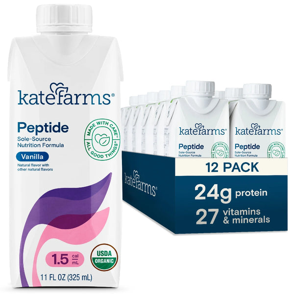 KATE FARMS Organic Vegan Adult Peptide, Vanilla, 11oz (12 Pack)