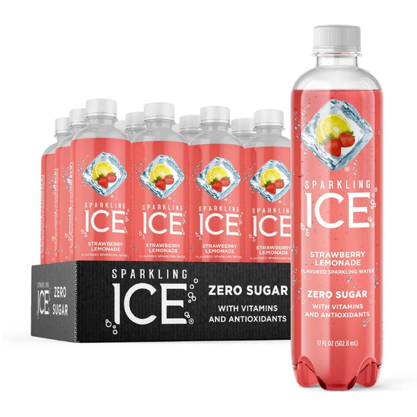 Sparkling Ice, Strawberry Lemonade Sparkling Water, Zero Sugar Flavored Water, 17oz(12 Pack)