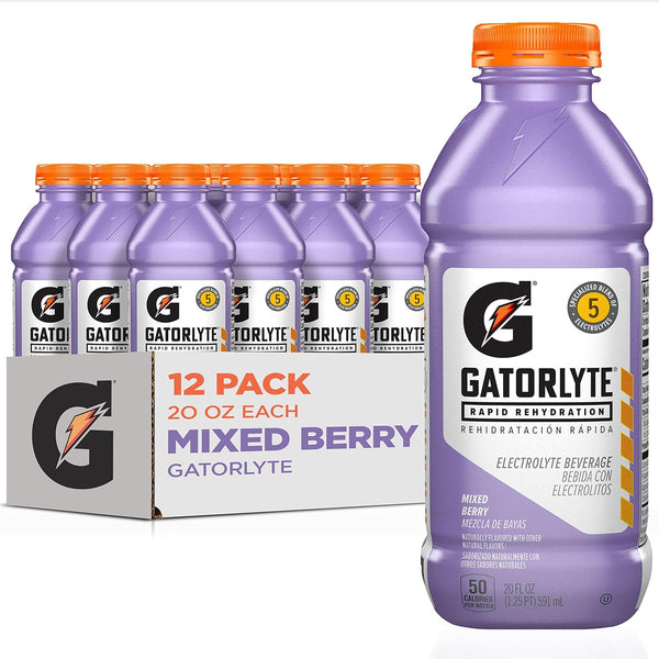 Gatorlyte Electrolyte Beverage, Mixed Berry, 20oz (12 Pack)