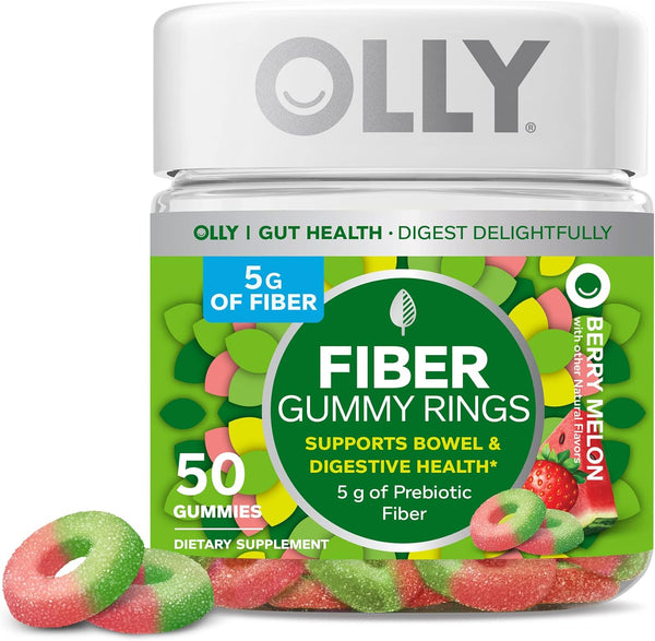 OLLY Fiber Gummy Rings, Digestive Support, Berry Melon, 50 Count