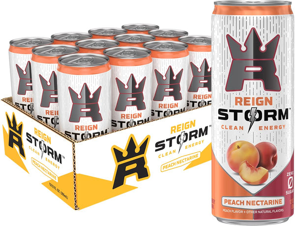 REIGN Storm, Peach Nectarine, Fitness & Wellness Energy Drink, 12oz (12 Pack)