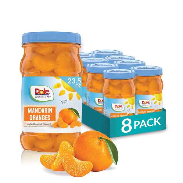 Dole Fruit Jars, Mandarin Oranges in 100% Fruit Juice, 23.5oz Resealable Jars, (8 pack)