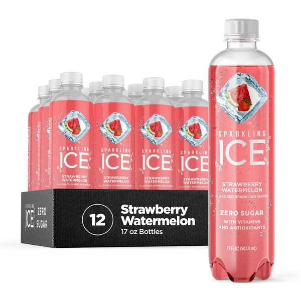 Sparkling Ice, Strawberry Watermelon Sparkling Water, Zero Sugar Flavored Water, 17oz (12 Pack)