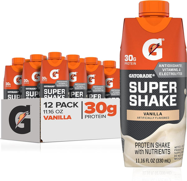 Gatorade Super Shake, Vanilla, 30g Protein, 11.6oz (12 Pack)