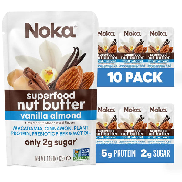 Noka Superfood Nut Butter Pouches, Vanilla Almond, 1.15oz (10 Pack)