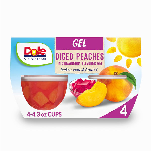 Dole Fruit Bowls Peaches in Strawberry Flavored Gel, 4.3oz (4-12-24-36 pack)