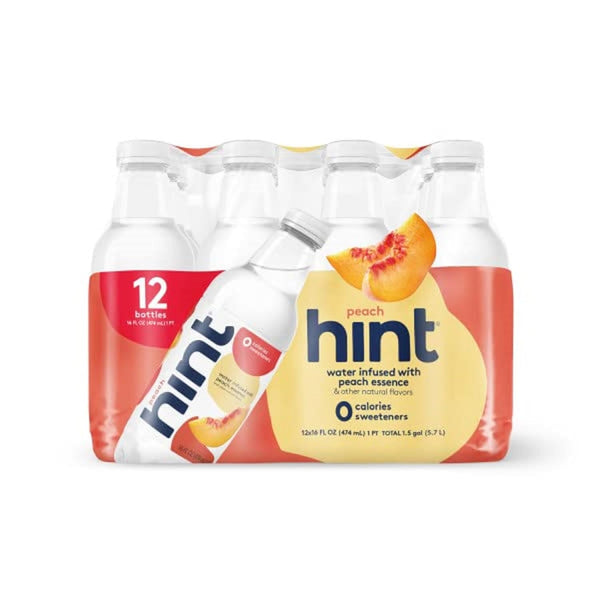 Hint Water Peach, Zero Sugar, Zero Calories, 16oz (12 Pack)