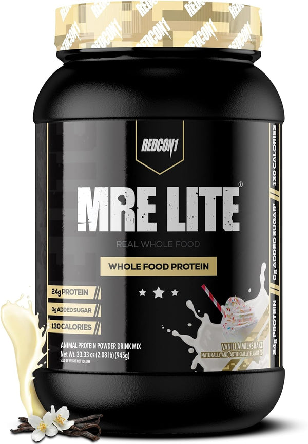 REDCON1 MRE Lite Whole Food Protein Powder, Vanilla Milkshake, 30 Servings