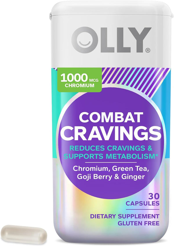 OLLY Combat Cravings, Energy Support Supplement, Chromium, Green Tea, Goji Berry, Ginger, Boost Energy, 30  Count