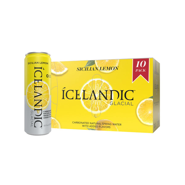 Icelandic Glacial Sparkling Water, Sicilian Lemon, 330 ml Cans, (10 pack)