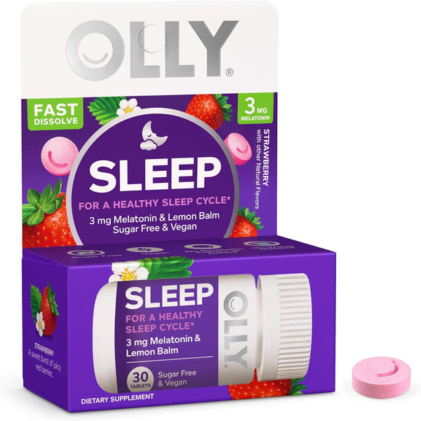 OLLY Sleep Fast Dissolve Tablets, Vegan, Strawberry, 30 Count