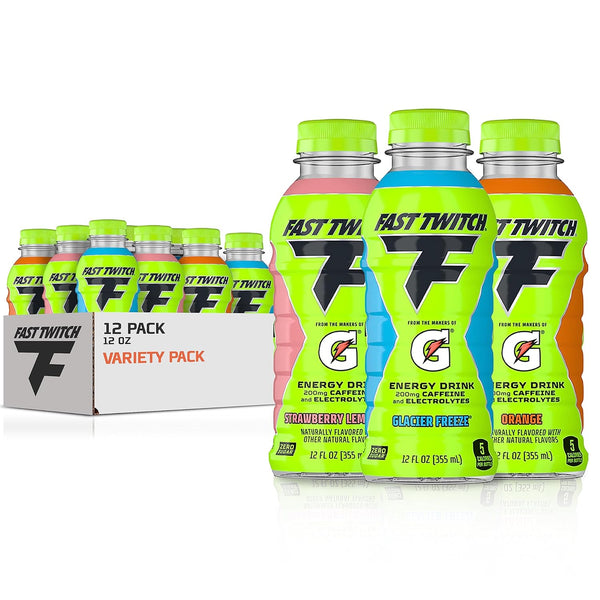 Gatorade Fast Twitch Variety Pack Energy Drink, 12oz, (12 Pack)