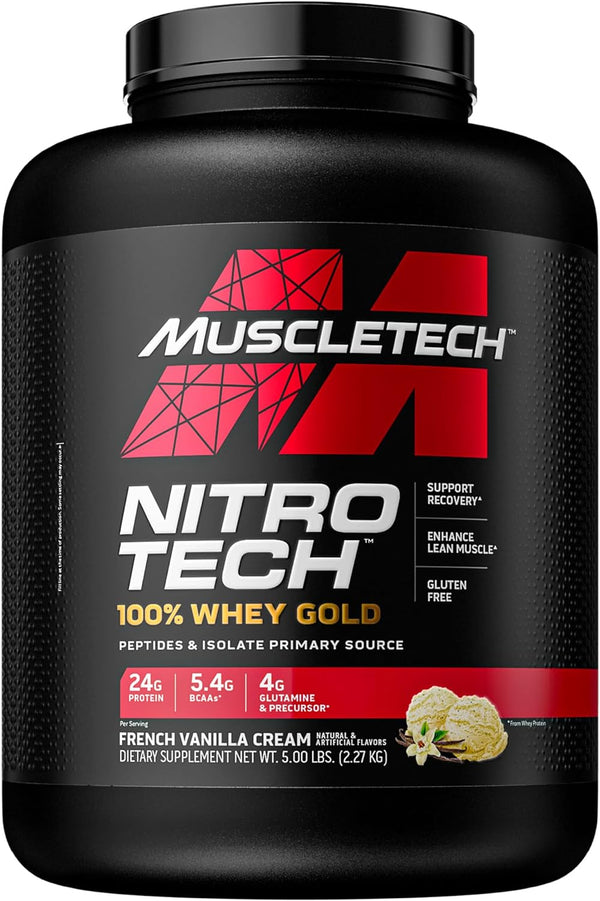 MuscleTech Nitro-Tech Whey Gold Protein Powder Vanilla Protein Powder, 5 Pound