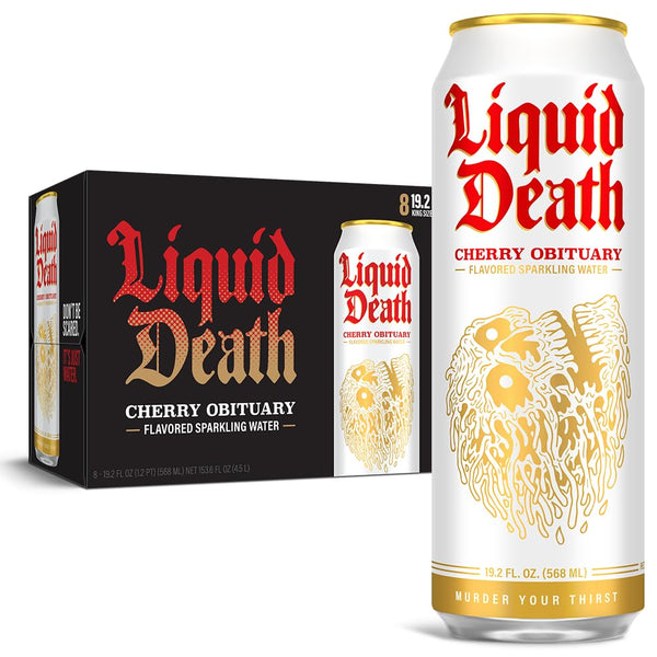 Liquid Death Sparkling Water, Cherry Obituary, 19.2oz King Size Cans (8 Pack)